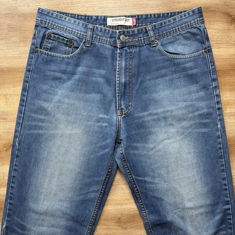 Levis 514 Jeans Men 36x34 Blue Straight Leg Medium Wash Faded Denim Casual‎ Y2K